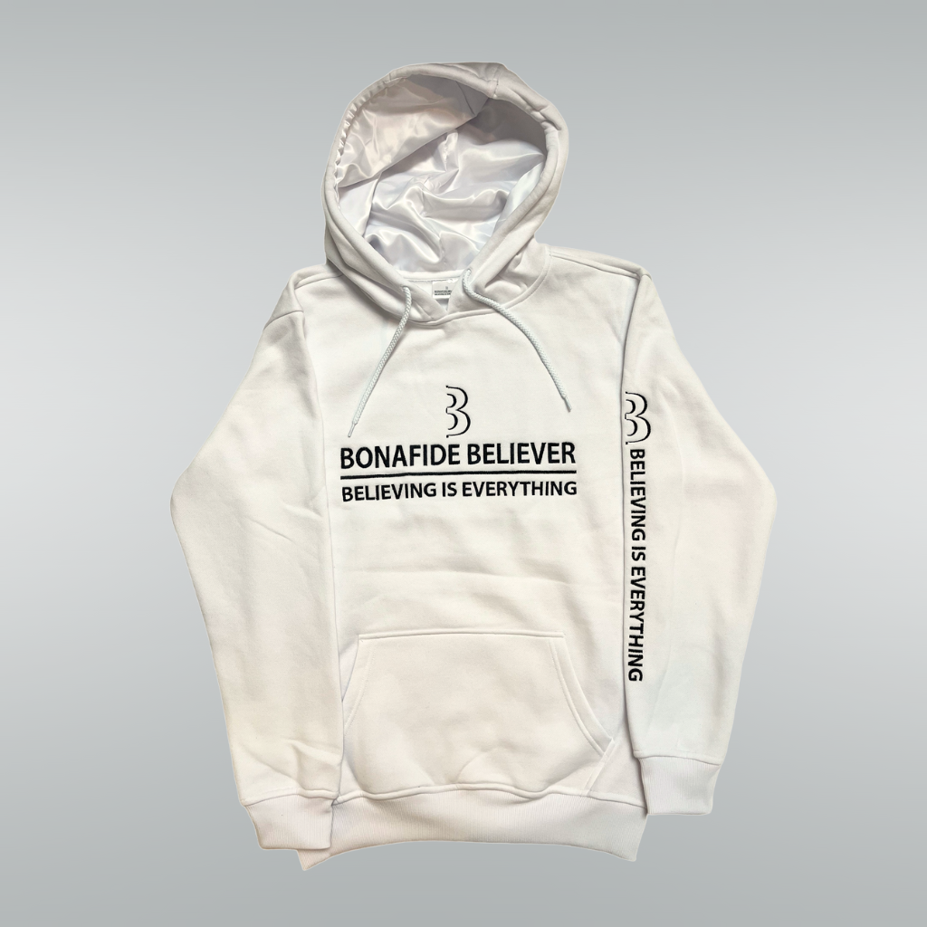 Satin Bonafide Believer Hoodie – White