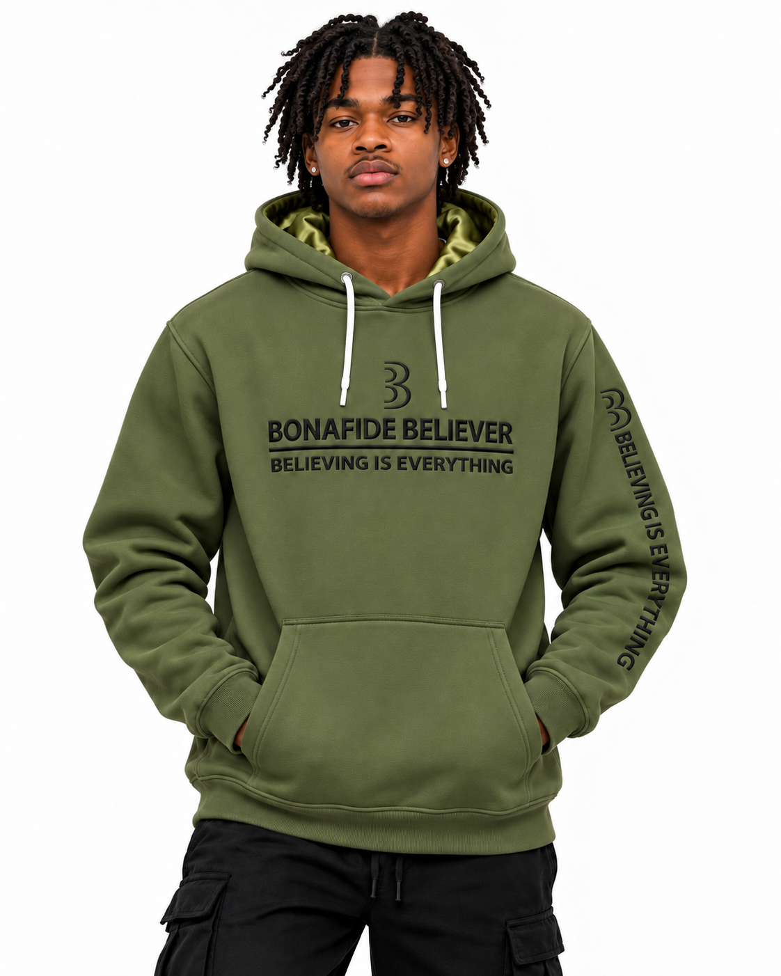 Bonafide Believer™ Green Satin-Lined Hoodie | Premium Unisex Streetwear