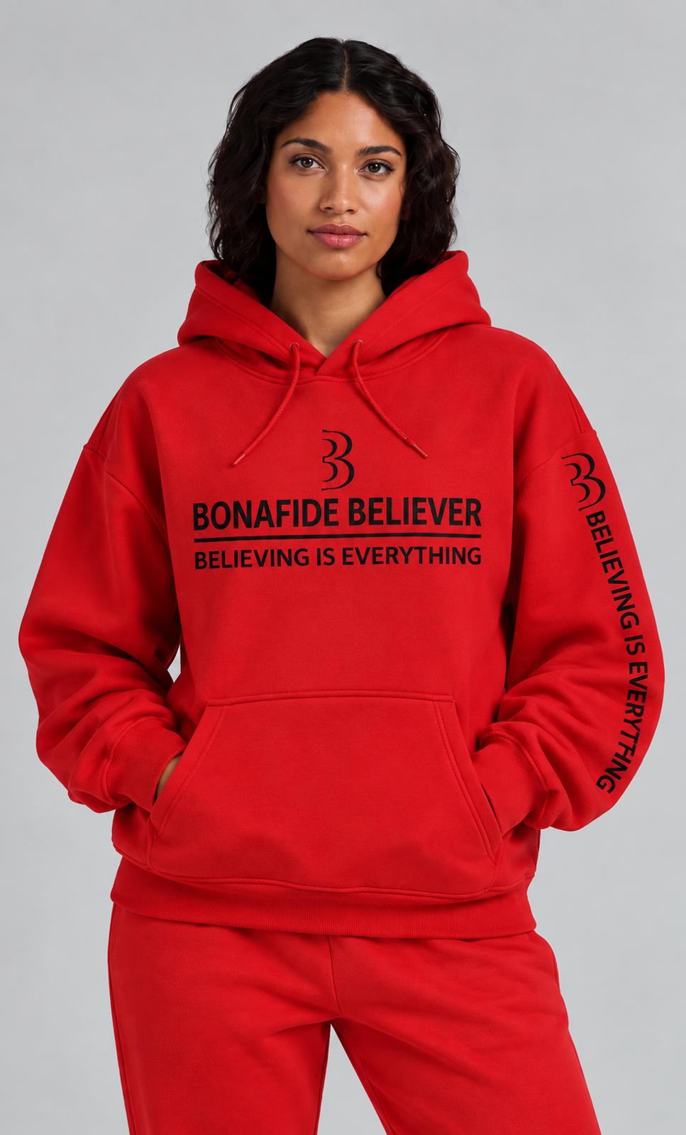 Bonafide Believer™ Red Satin-Lined Hoodie | Premium Unisex Streetwear