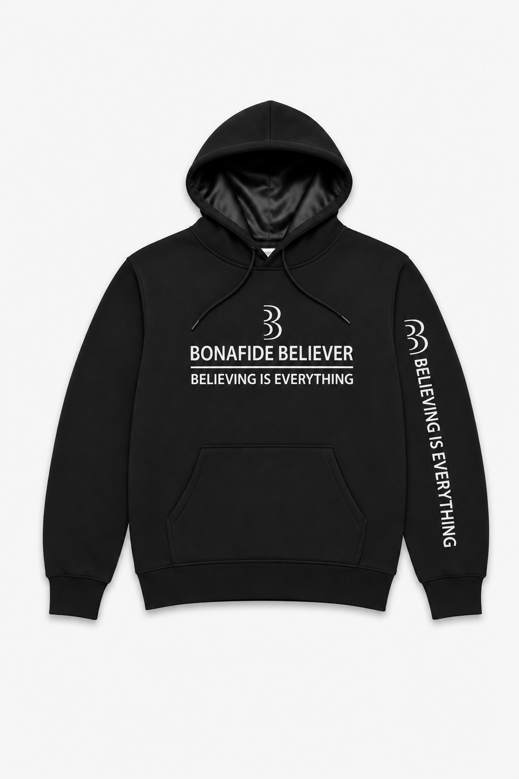 Bonafide Believer™ Black Satin-Lined Hoodie | Premium Unisex Streetwear