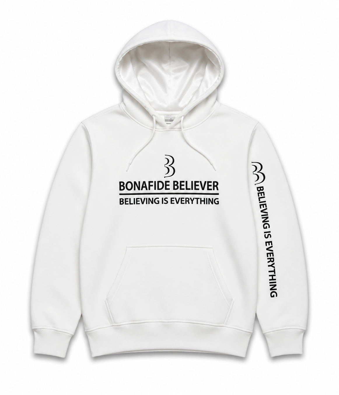 Bonafide Believer™ White Satin-Lined Hoodie | Premium Unisex Streetwear