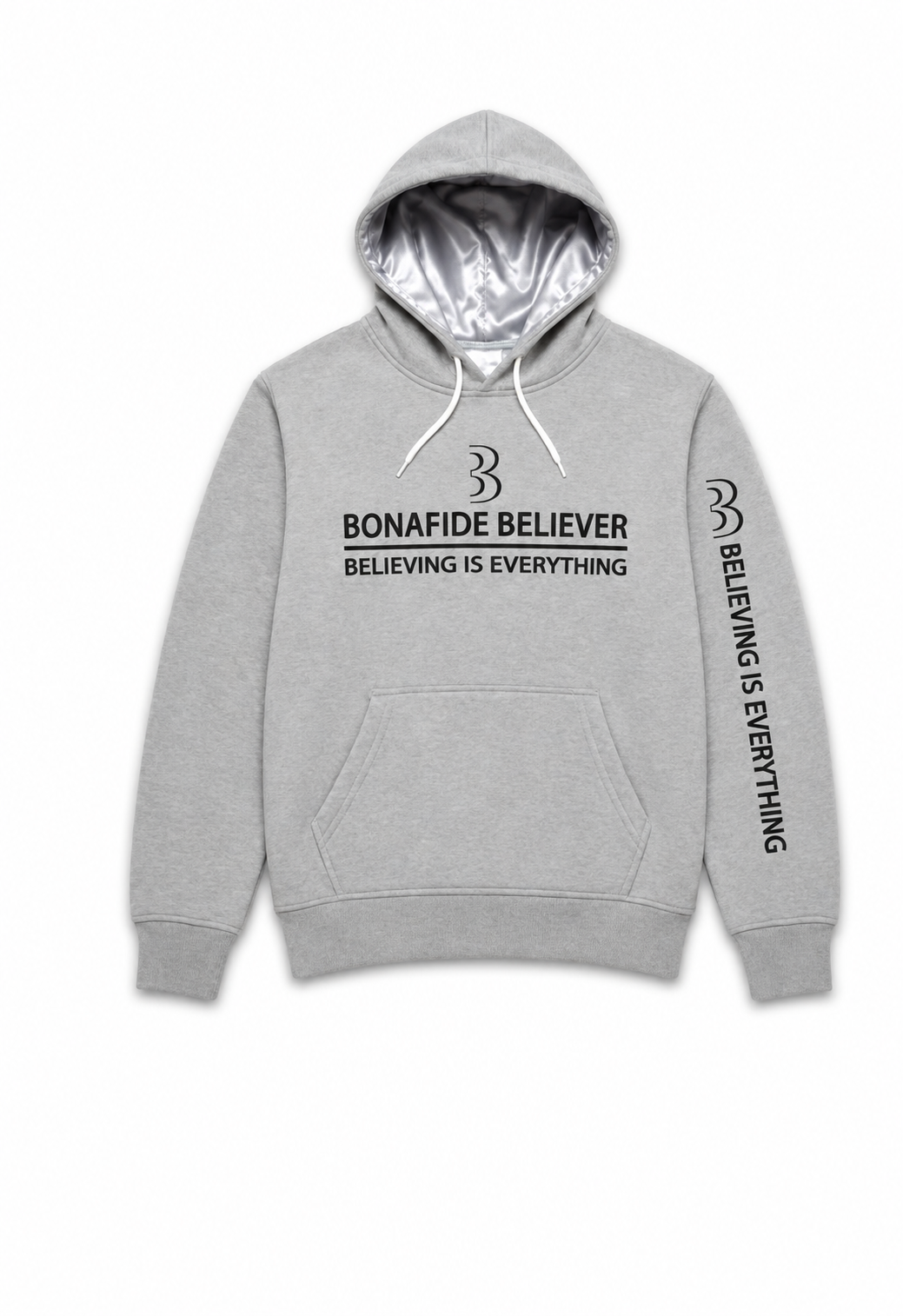 Bonafide Believer™ Gray Satin-Lined Hoodie | Premium Unisex Streetwear